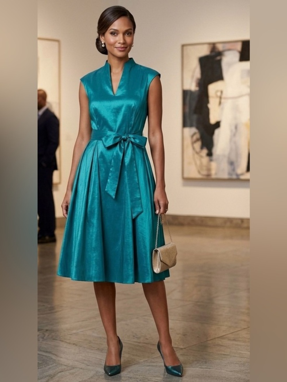 Alex Evenings Stretch Taggeta Cocktail Midi Dress Size 8 Hot Teal NWT